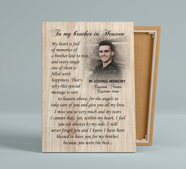 Loss of Brother Memorial Canvas| To My Brother Personalized Memorial Gift | Brother In Heaven Memorial Gift | Bereavement Sympathy Gift| In Loving Memory of Brother Wall Art| T833