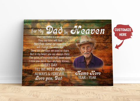 Dad Memorial Canvas Personalized Dad Remembrance Father's Day in Heaven Sympathy Gift Loss of Father| N2585