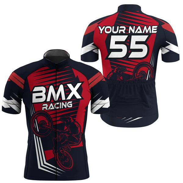 BMX Cycling Jersey - Bicycle motocross BMX racing gear with 3 pockets full zip bike shirt for Men| SLC140