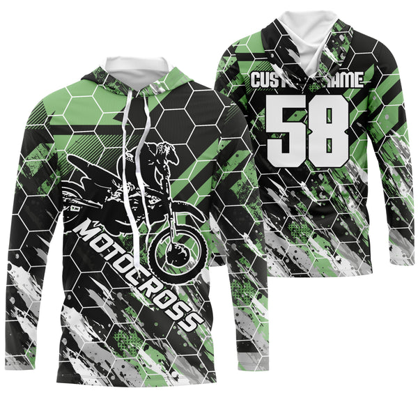 Custom motocross jersey UPF30+ kid mens womens green dirt bike racing off-road motorcycle racewear NMS951