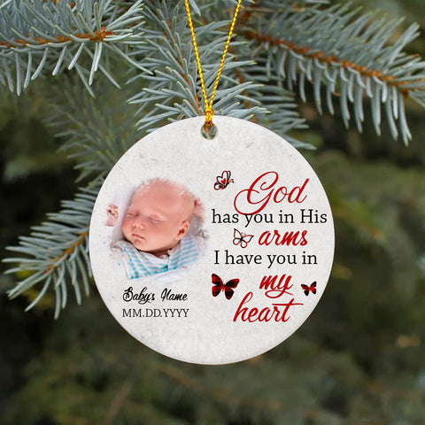 Baby Memorial Personalized Ornament - God Has you in His Arm, Baby Remembrance, Sympathy Gift for Loss of Child, Infant Loss, Grieving Mother| NOM44