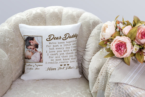 Personalized New Dad Pillow| Happy First Father's Day Gift for Husband, Expecting Dad, 1st Time Dad| JPL98