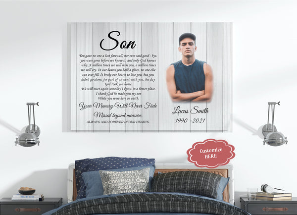 Son Memorial Canvas| My Angel Son in Heaven Sympathy Gifts for Loss of Son In Loving Memory of Son CP25