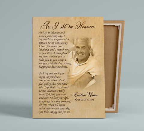 Memorial Gift As I Sit In Heaven Canvas| Custom Sympathy Gift for Loss of Loved One Remembrance Keepsake| JC855