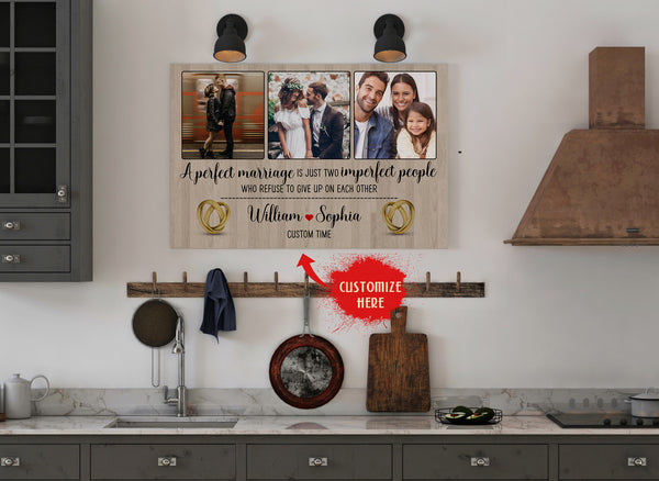 Personalized Anniversary Canvas for Couple| A Perfect Marriage Custom Photo Collage - Thought Gift for Wife Husband Him Her on Valentine Christmas Wedding Anniversary Birthday| JC461