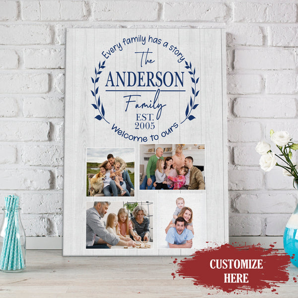 Custom Family Name & Photo Canvas| Family Photo Collage Wall Art| Sentimental Gift for Family on Christmas, Anniversary, Thanksgiving| Family Wall Art Family Sign| JC728