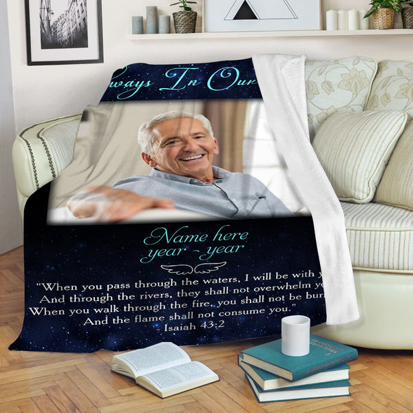 Personalized Memorial Blanket, Always in Our Heart| Remembrance Throw Blanket, Memorial Sympathy Gift| N1722