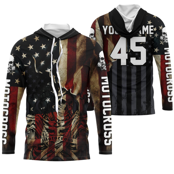 Patriotic Motocross jersey custom name number UPF30+ American flag adult&kid MX racing motorcycle NMS958