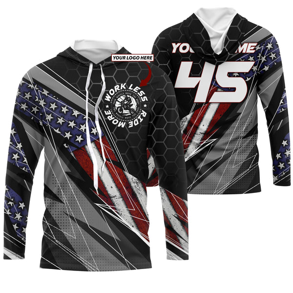 Custom logo Motocross racing jersey UPF30+ Patriotic Work Less Ride More dirtbike rider motorcycle NMS1011