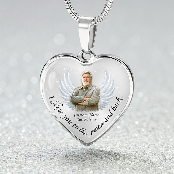 Customized Memorial necklace with photo| I love you to the moon| Rememberance jewelry loss gift NNT27