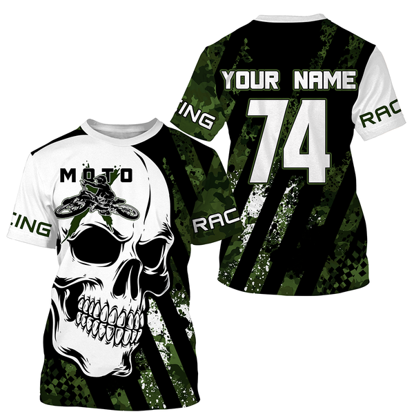 Skull MotoX jersey custom number motocross UPF30+ green camo dirt bike racing motorcycle racewear NMS950