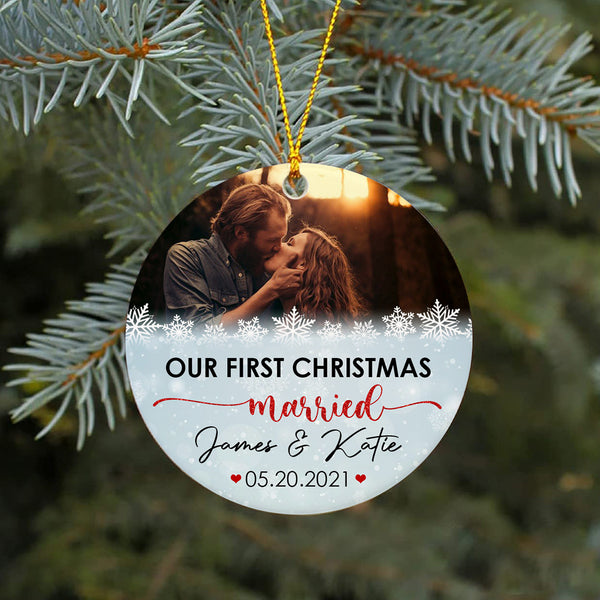 Our First Christmas - Personalized Ornament for New Married Couple, Xmas Tree Decor for Husband and Wife| NOM24