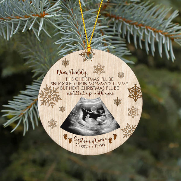 Dear Daddy from Baby Bump Christmas Ornament - Custom Baby Ultrasound Photo Ornament| Dad To Be Gift Pregnancy Announcement New Dad Gift Baby Reveal Ornament on Christmas| JOR08