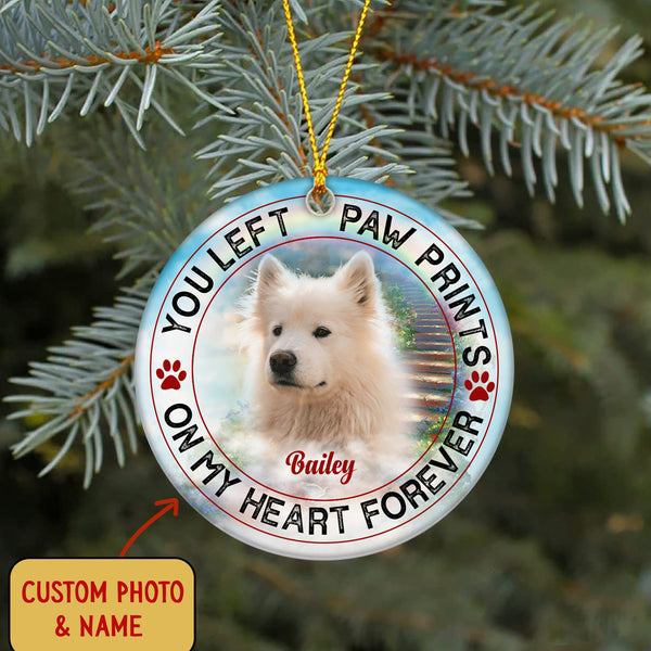 Pet Memorial Ornament - You Left Paw Prints, Pet Loss Ornament, Remembrance Loss of Dog, Loss of Cat, Sympathy Gift for Dog Owners| NOM121