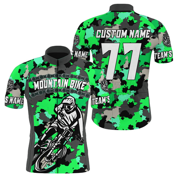 Custom Mens MTB Cycling jersey green camo Anti-UV full zip with 3 pockets Motocross road cycle gear| SLC88