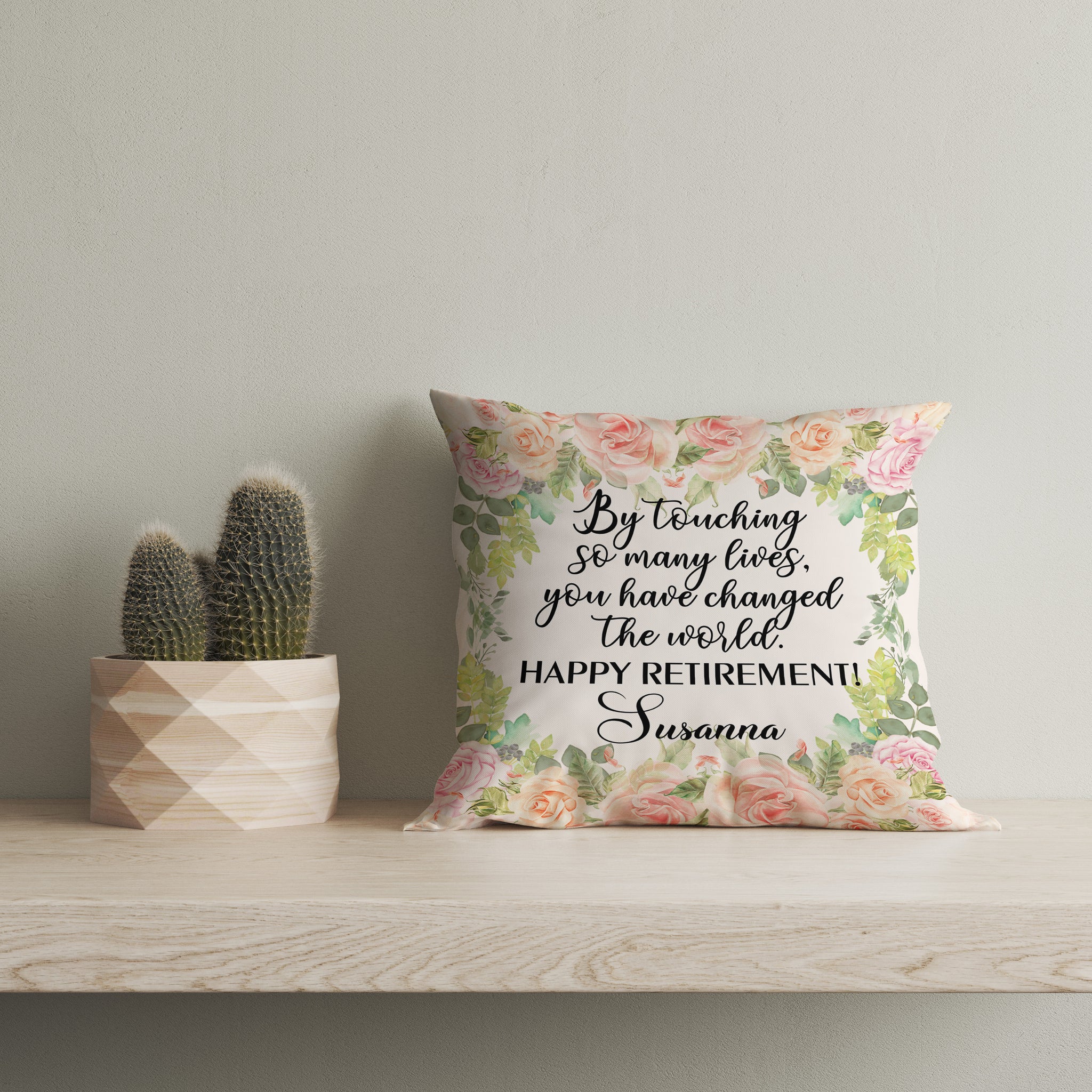 Happy Retirement Pillow| Floral Pillow Custom Retirement Gift for Women, Mom, Mother, Nurse, Teacher| JPL33