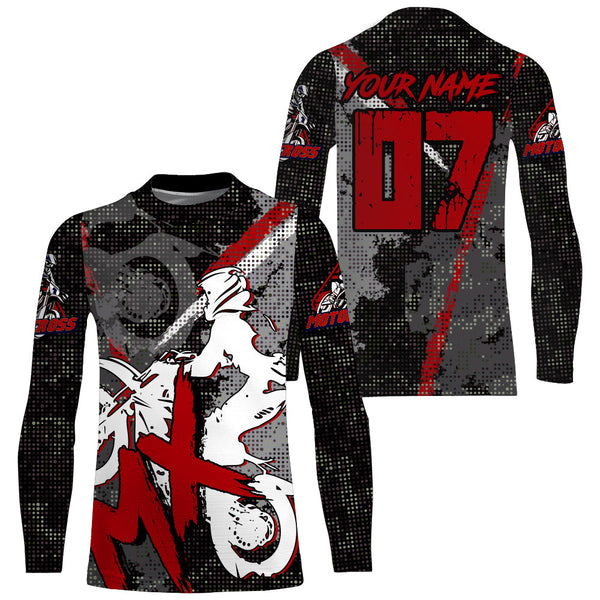 Red MX Jersey Custom UPF30+ Dirt Bike Shirt For Men Women Youth Long Sleeve Motocross Racing PDT464