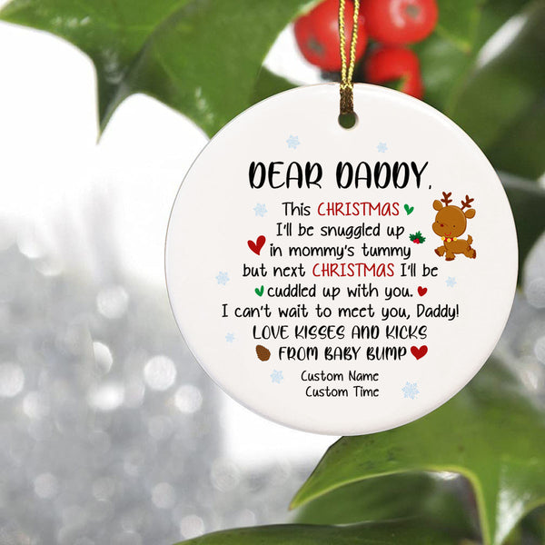 Dear Daddy from Baby Bump Christmas Ornament - Custom Ornament Gift for New Dad, Dad To Be, Expecting Father on Christmas| Baby Shower Gift Baby Reveal Pregnancy Announcement Ornament| JOR07