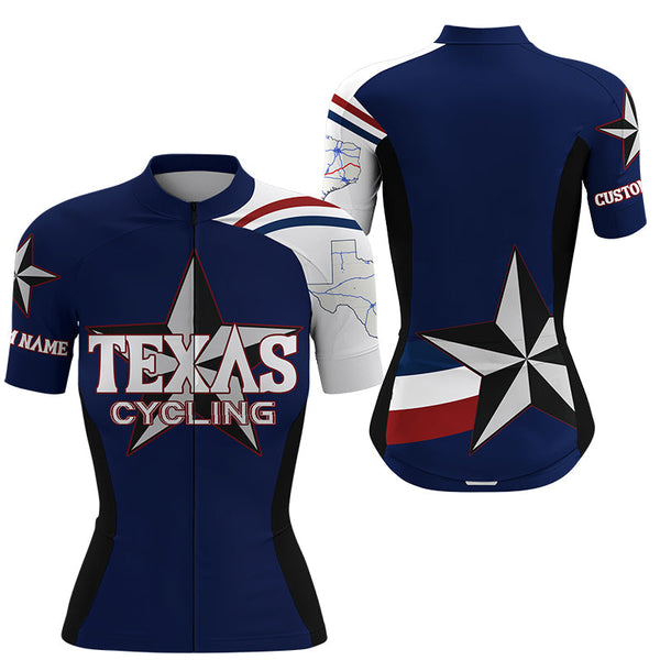 Navy Texas cycling jersey UPF50+ road bike shirt MTB BMX dirt gear TX biking top with back pockets| SLC222