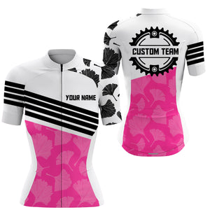 Pink women cycling jersey Cycle Gear with 3 pockets Anti-UV reflective long short sleeve shirt| SLC124