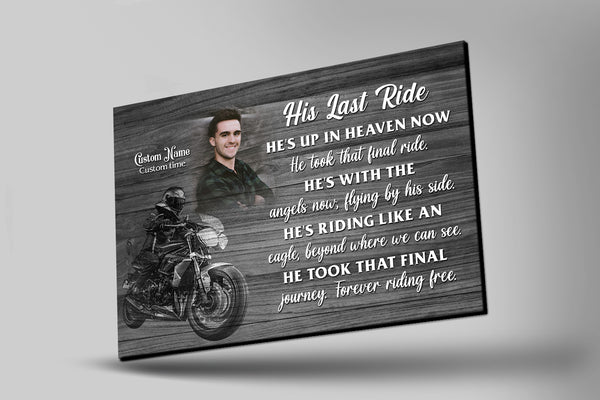 Biker Last Ride Personalized Memorial Canvas, in Memory Motorcycle Sympathy Gift for Loss of a Biker N2708