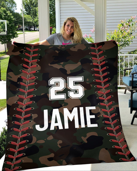 Baseball Personalized Blanket | Camo Baseball Customized Name Blanket for Baseball Player, Son| TB34