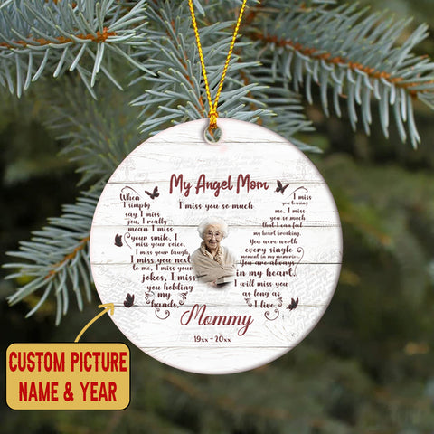 Mom Memorial Ornament - My Angel Mom, Christmas in Heaven, Mom Remembrance Home Decor, Memorial Gift for Loss of Mother in Memory| NOM169