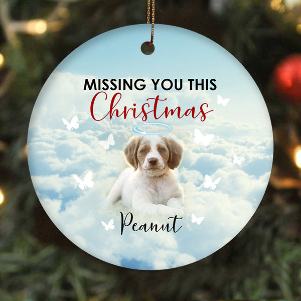 Missing You at Christmas - Pet Memorial Ornament Custom Photo| Christmas Ornament Remembrance for Loss of Dog, Loss of Cat, Pet Loss| NOM10