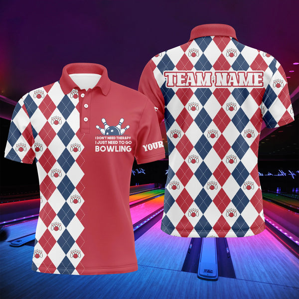 Funny Bowling Men Polo Shirt, Personalized Name Argyle Bowling Pattern Bowler Team Jersey NBP21