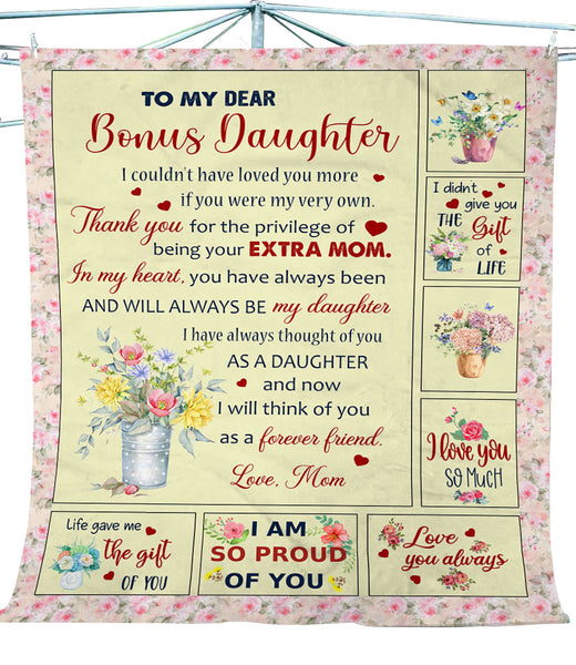 Letter Blanket To My Dear Bonus Daughter From Bonus Mom - Always Be My Daughter Floral Fleece Blanket Gift for Bonus Daughter for Birthday Christmas Thanksgiving - JB249