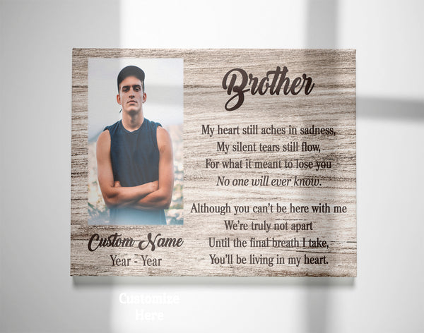 Brother Remembrance Personalized Canvas| Brother Living in My Heart| Brother Memorial Gifts, Sympathy Gifts for Loss of Brother, Bereavement Condolence Gifts| N2407