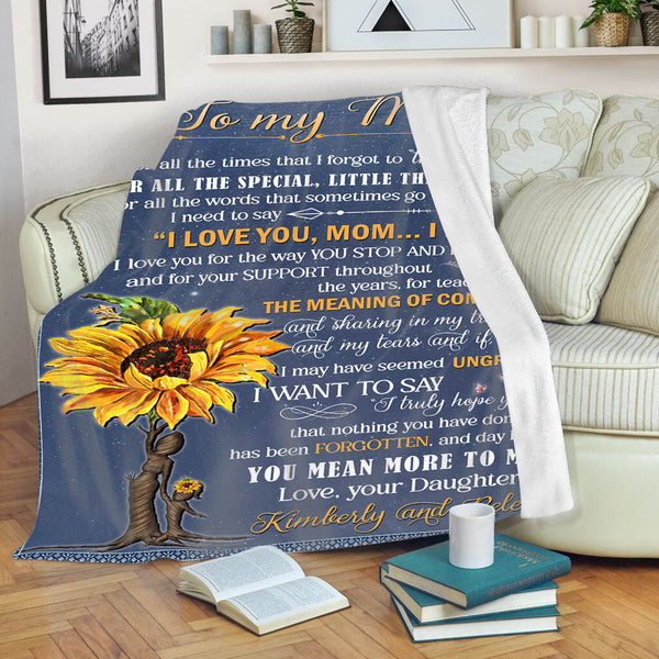 To My Mom Blanket - Custom Name Sunflower Blanket| Blue Blanket for Mom Mother Gift from Daughter Son| Thoughtful Gift for Mom on Christmas Mother's Day Birthday| JB67