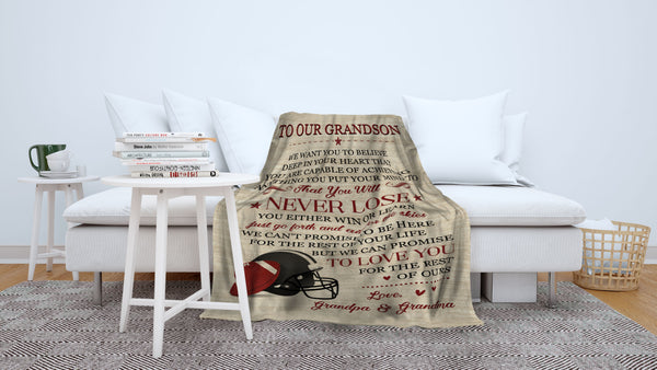 Grandson Football Blanket - To My Grandson You Will Never Lose Courage Fleece Throw from Grandma, Gift for American Football Boy| T912