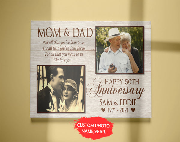 Personalized Wedding Anniversary Canvas for PARENT| Happy Anniversary Canvas Parents Gift from Daughter Son, Gift for Mom & Dad on Valentine, Christmas, Anniversary Wedding| JC456