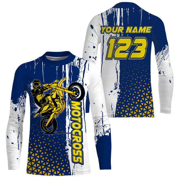 Custom motocross jersey blue kid men women UPF30+ MX racing dirt bike off-road motorcycle racewear NMS989