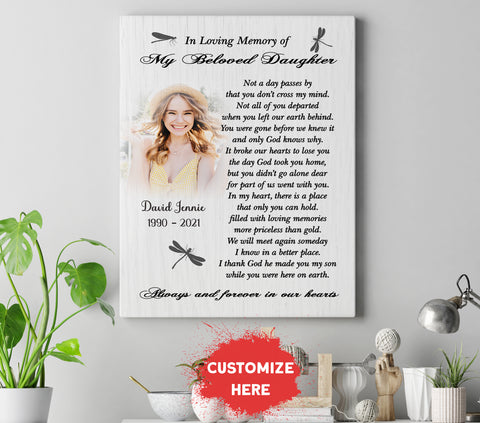 Daughter Memorial Canvas| In Memory of Daughter Memorial Wall Art Personalized Memorial Gift for Loss of Daughter Sympathy Gift for Parents Daughter In Heaven Daughter Remembrance| JC767