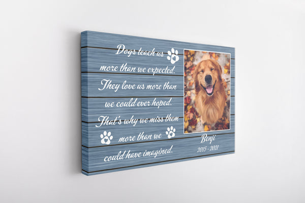 Personalized Canvas| Dog Loss Memorial| Dogs Teach Us More Than We Expected| Pet Remembrance, Loss of Dog Sympathy Gift for Dog Owners, Paw Friend| N1924 Myfihu