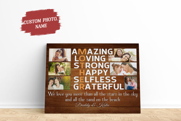 Personalized Mothers Day Canvas Photo Collage, Mother's Day Gift for Mommy Birthday Christmas N2533