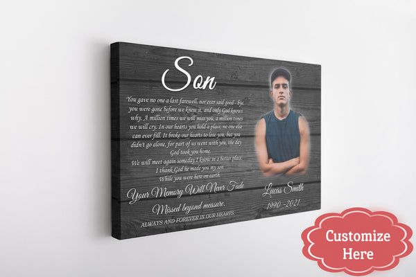 Son Memorial Personalized Canvas| My Angel Son in Heaven| Sympathy Gifts for Loss of Son| Memorial Son Canvas| In loving memory of Son on Christmas CP8