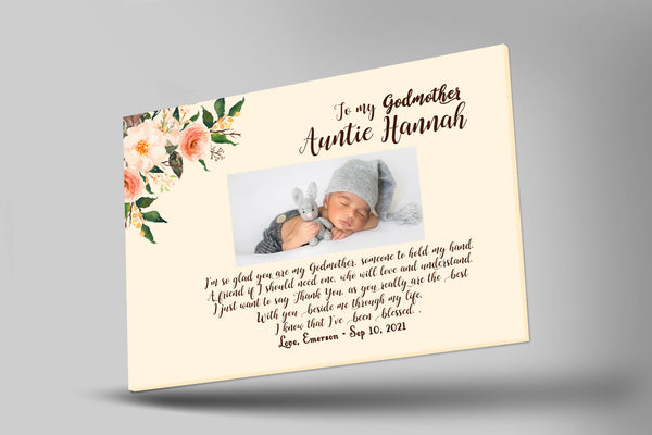 Personalized Canvas To My Godmother| Godmother Canvas with Picture| Baptism Gift Christening Gift for Godmother| Floral Canvas Thank You Gift for Godmother| JC731