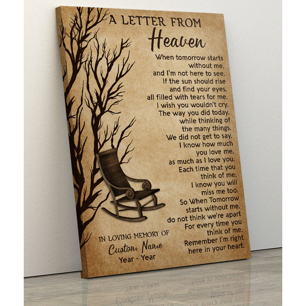 A Letter From Heaven Memorial Canvas Gift - Personalized Remembrance Gift For For Loss Of Loved One, Loss Dad Husband Mom Wife NXM61