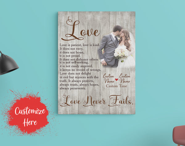 Personalized Canvas for Couple, Partner| Love Never Fails| Wedding Gift Anniversary Gift for Husband Wife| Gift for Her Him on Valentine's Day Christmas Birthday Anniversary Day M06 Myfihu JC586