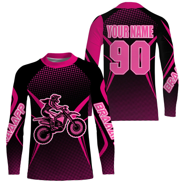 Custom womens motocross jersey UV protect kid&adult pink dirt bike girl MX off-road long sleeve| NMS889