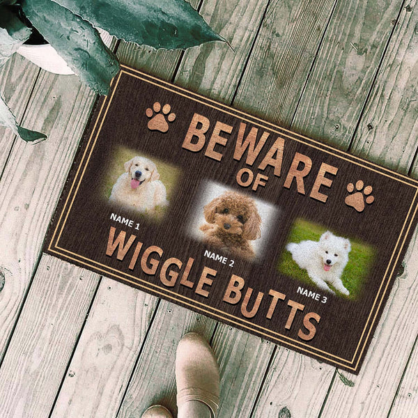 Custom Dog Doormat|  Beware of Wigglebutts Dog Welcome Mat| Gift for Dog Lover Dog Owner| Dog Mom Gifts JDM71