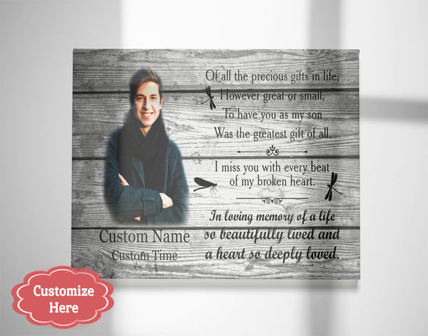 Sympathy gift for loss of Brother Son, Brother memorial gifts, Bereavement Remembrance Condolence Canvas - VTQ155