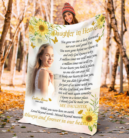 Personalized Sunflower Memorial Blanket for Daughter - Daughter in Heaven Blanket - Daughter Remembrance Fleece Blanket Sympathy Gift for Loss of Daughter In Memory of Daughter - JB313