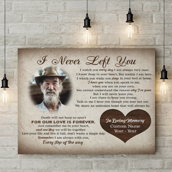 I Never Left You Canvas Remembrance Gift| Personalized Memorial Gift For Loss Of Dad Mom In Loving Memory| NXM94