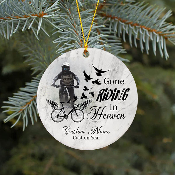 Gone riding in heaven - cycling memorial Christmas ornament, mountain biker BMX bicycle ornament| ONT13