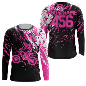 Personalized dirt bike jersey adult&kid UPF30+ Motocross biker girl MX racing off-roading - Pink| NMS910