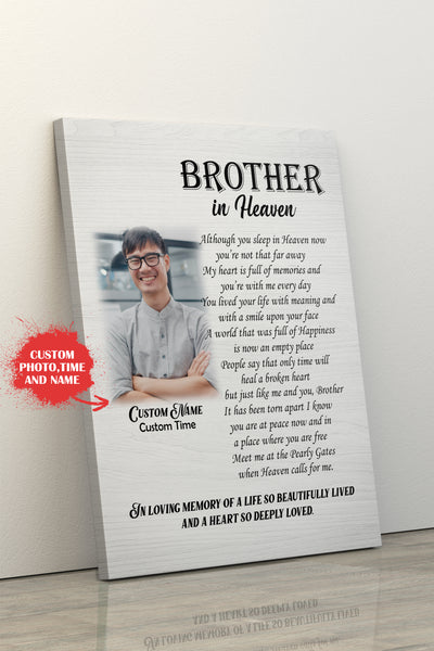 Brother Remembrance Canvas| Brother In Heaven Personalized Memorial Canvas for Brother Sympathy Gift for Loss of Brother In Loving Memory of Brother Memorial Keepsake Bereavement| JC757